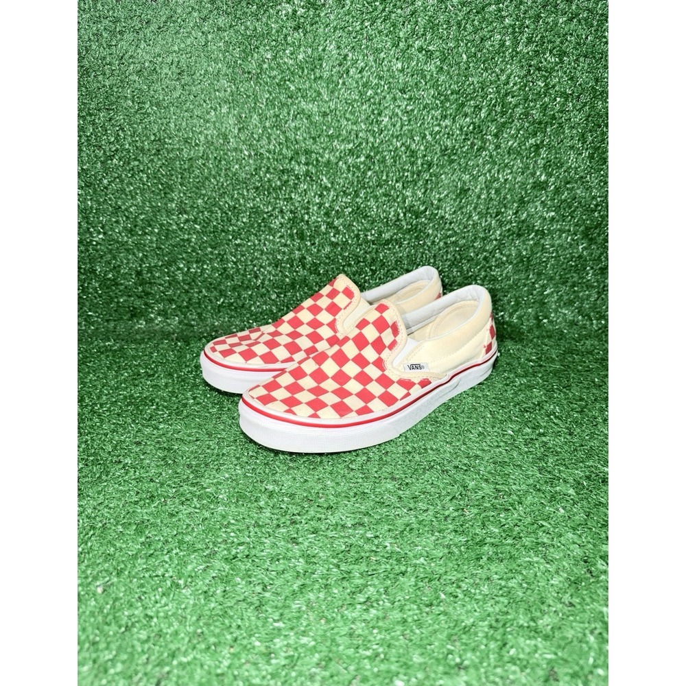 VANS Classic Slip-On Women Size 7 Red White Checkerboard Sneakers Skate Shoe - Picture 3 of 9